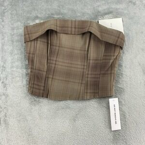 With Jean Corset Top Womens Sz S Brown Carla Plaid Strapless Y2K Structured NWT